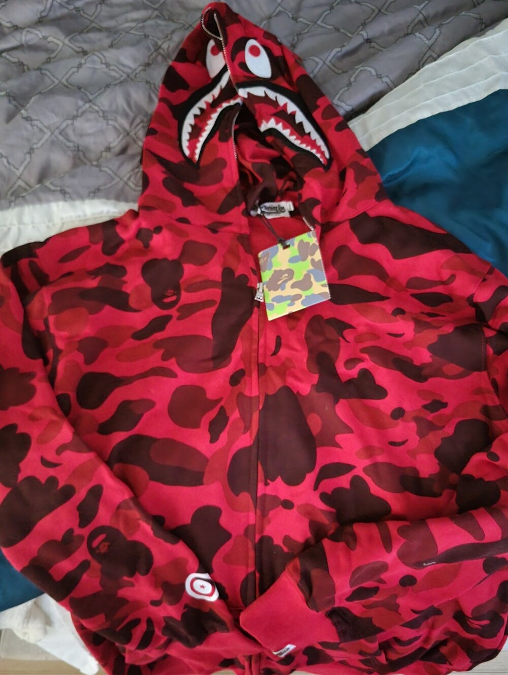 A Bathing Ape Red Camo Shark-Print Zip Hoodie
